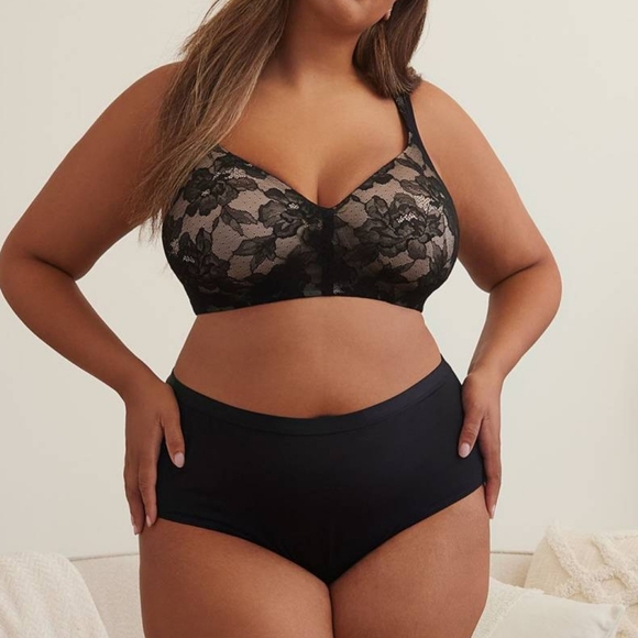 Tivoglio Black Lace Wireless T-shirt Bra Size 38H Wire Free Lightly Lined Sexy - Picture 2 of 11